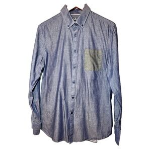 Five Four Micro Dot Denim Button Down Shirt Cotton Long Sleeve Pocket Sz Medium